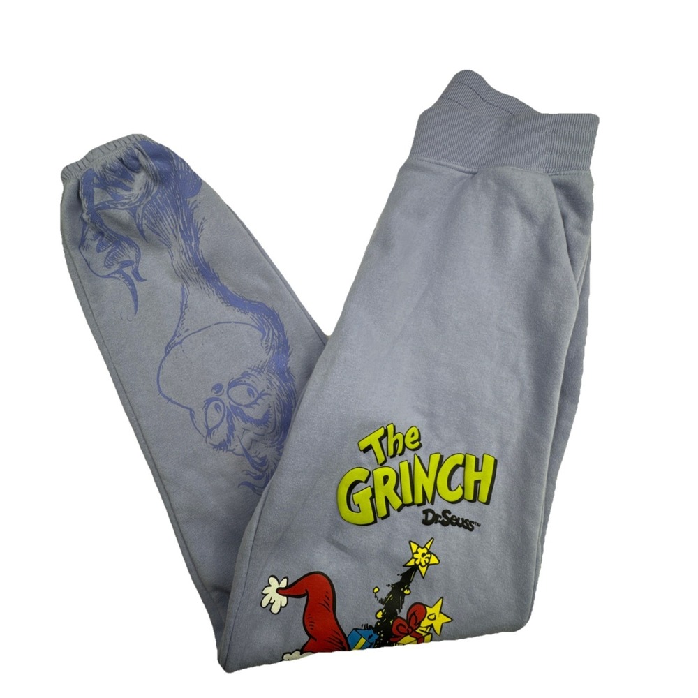 Dr Seuss Women The Grinch Sweatpants XS Cotton Christmas Holiday Joggers Blue